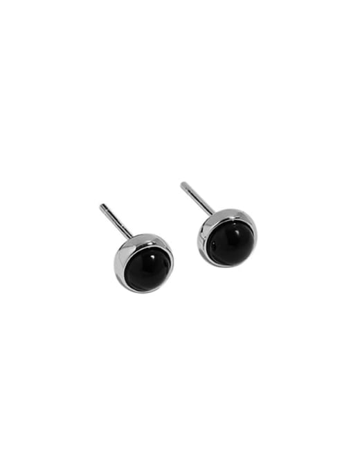 4mm style [with pure Tremella plug] 925 Sterling Silver Obsidian Geometric Vintage Stud Earring